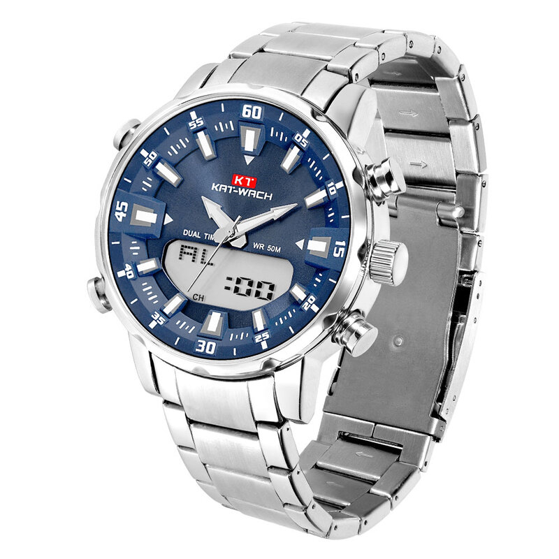 KAT-WACH orologi da uomo moda calendario digitale orologio elettronico per uomo cinturino in acciaio militare orologio da polso impermeabile orologio + scatola