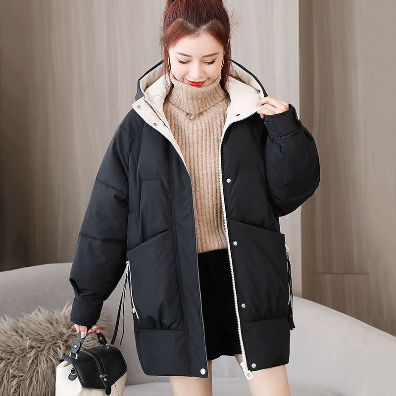 Sudadera con capucha de longitud media para mujer, ropa holgada informal con bolsillo, Color sólido, novedad de invierno, 2022