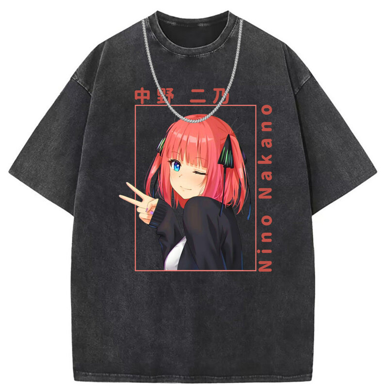 Camisetas de anime unisex Nino Nakano, Camiseta de manga longa vintage Kawaii, Moletons de algodão impresso masculino, Roupa lavada