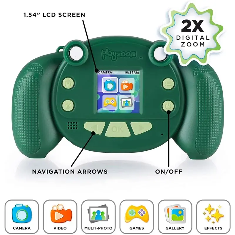 PlayZoom Snapcam-kamera Digital anak-anak hijau, Video, hadiah perbesaran 2X untuk anak laki-laki dan perempuan usia 4-12
