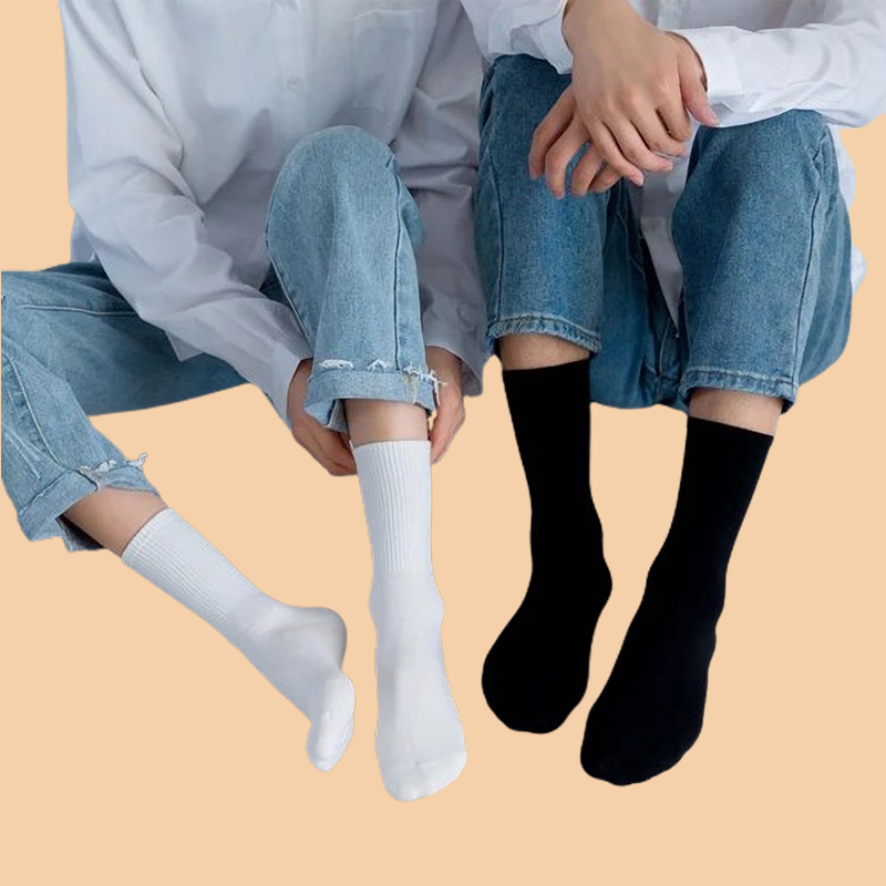 Chaussettes d'équipage en coton doux et respirant pour hommes, chaussettes noires et blanches, tube moyen, mode simplicité, streetwear décontracté, 10 paires