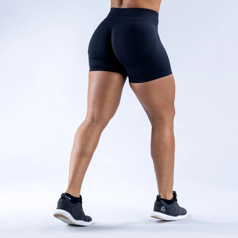 กางเกงขาสั้นสำหรับเล่นโยคะสายรัดเอวต่ำ4.5 "สร้างผลกระทบกางเกงวิ่งยืดหยุ่นได้สำหรับออกกำลังกายในยิม