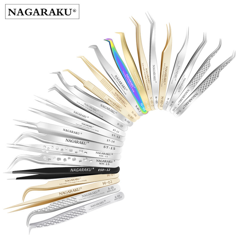 NAGARAKU-Pinzas de extensión de pestañas, maquillaje, acero inoxidable, Clip preciso 3D