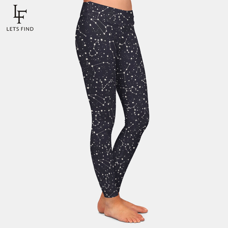 LETSFIND-Pantalon Fitness Taille Haute pour Femme, Leggings Complets artificiel astiques, Constellation 3D, Impression Numérique, Ciel Nocturne, Lune, Fille