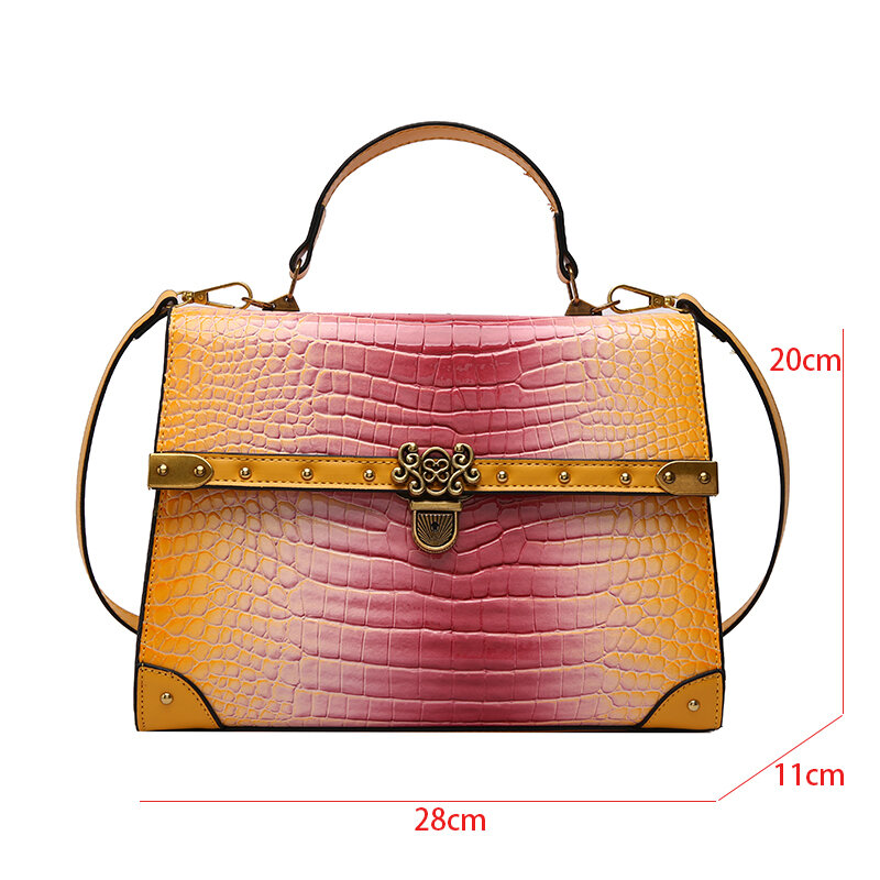 حقيبة كروس متعددة الألوان مربعة للنساء ، حقيبة كتف صغيرة ، حقيبة يد مصممة ، نمط تمساح كلاسيكي ، علامة تجارية مشهورة