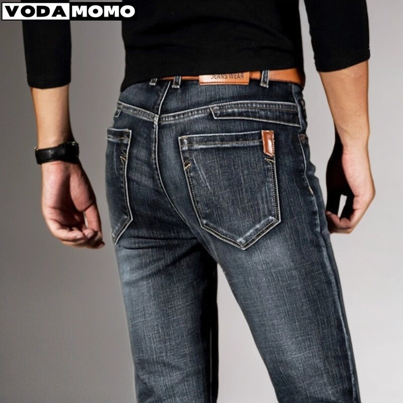 Calça jeans reta casual masculina, calça jeans de trabalho, roupa de marca masculina, clássico, azul, preto, negócio, novo, moda, 2024