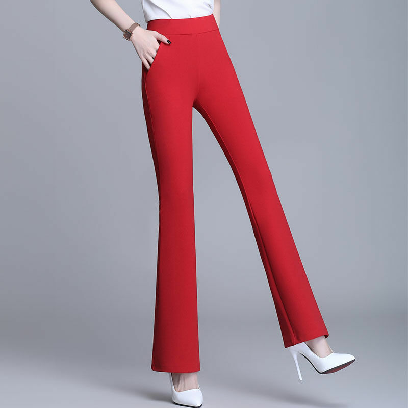 2022 Spring Summer New High Strecth Flare Pants Pocket Decoration Elastic Waist Ankle-length Pants Multiple Colors Casual Wild