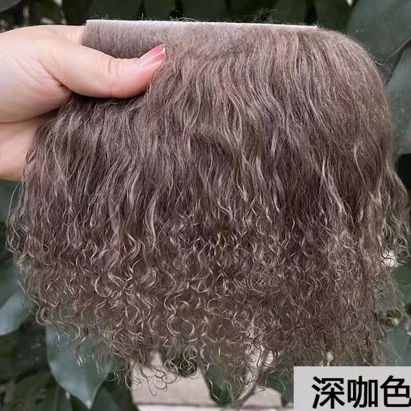 Kualitas tinggi wol kulit domba bulu domba Mongolia bulu Pelt baris rambut keriting ekstensi BJD SD Blyth boneka wig aksesori rambut kain