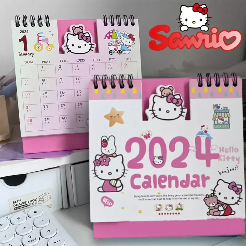 2024 Sanrio مرحبا كيتي مكتب صغير التقويم أنيمي مكتب اللوازم المدرسية التقويم الجدول التقويم اليومي مخطط جدولة أسبوعية