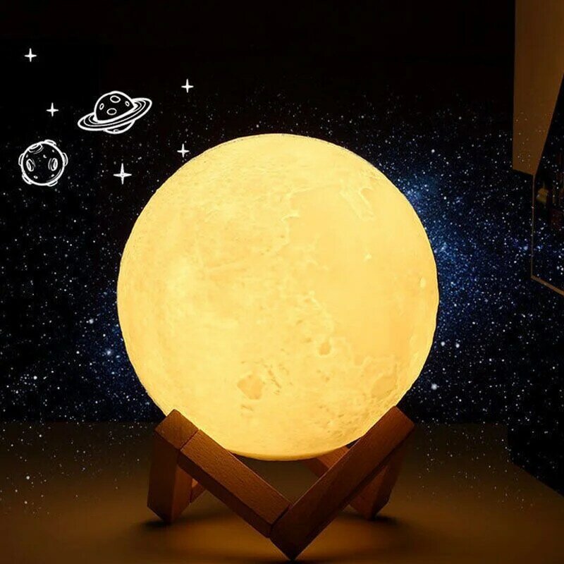 Светодиодный ночник с 3D рисунком Луны, лампа с подставкой и аккумулятором, меняет цвет, украшение для спальни, Подарочный светильник в виде Луны для детей