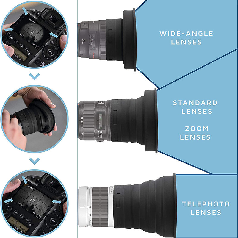 2021 새로운 범용 카메라 렌즈 후드 반사 방지 실리콘 후드 54-82mm 렌즈, 니콘 캐논 소니 DSLR 카메라 용