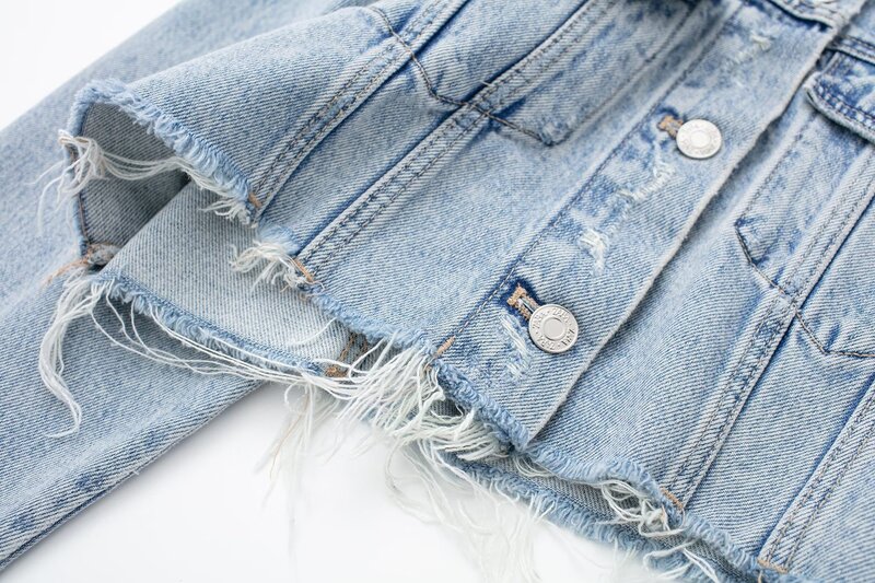 Jaqueta jeans curta para mulheres, casaco de manga longa vintage com bolso, roupas ao ar livre, tops chiques, nova moda, 2023