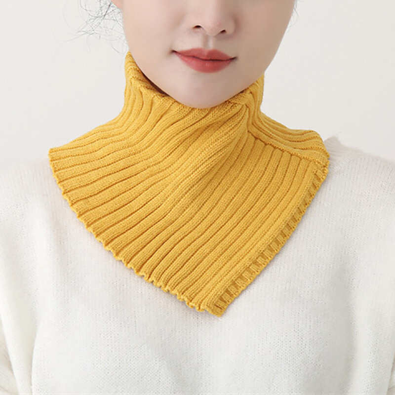 Fashion Solid Color Neckerchief Soft Knitted Cotton Neck Scarves Women Striped Thick Windproof Neck Gaiter 29*25cm