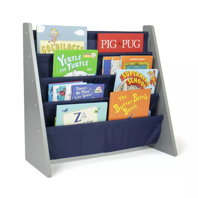 Kids Bookcase with 4 Shelves Book Organizer, Navy