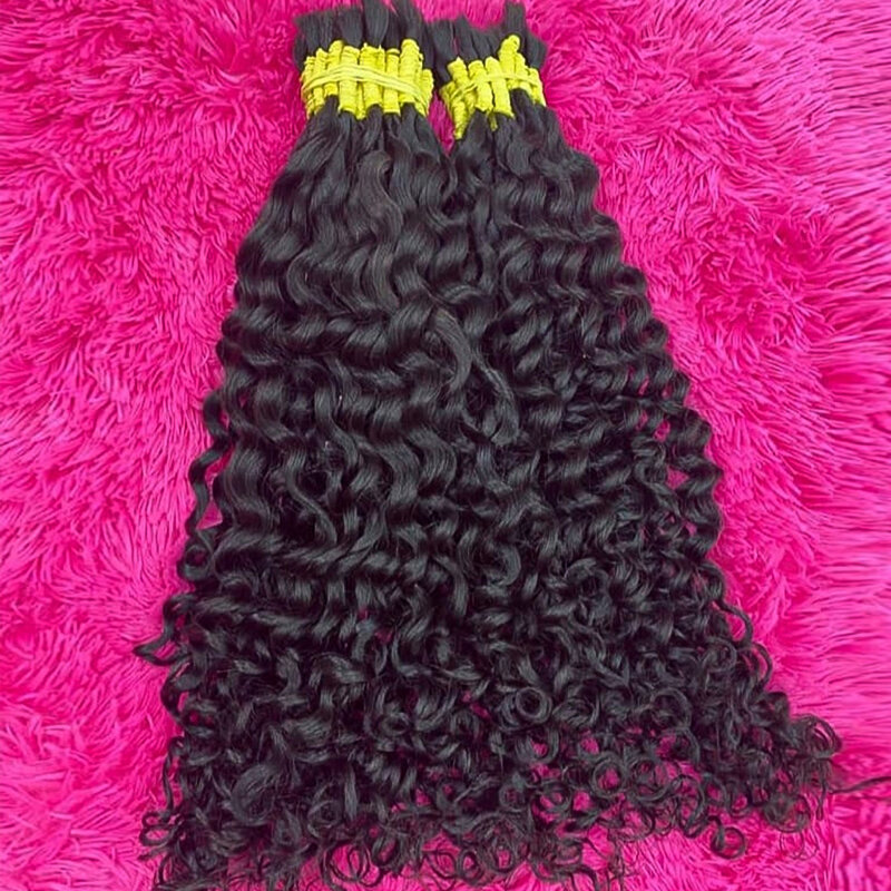 Massa di capelli umani per trecce senza fasci di trama estensioni dei capelli Remy naturali originali indiani 100g capelli ricci in lega gialla