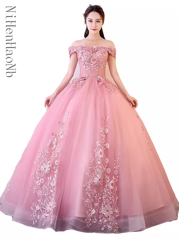 Red Pink Quinceanera Dresses Off The Shoulder Appliques Beading Vestidos De Gala Prom Dress Puffy Masquerade Ball Gowns