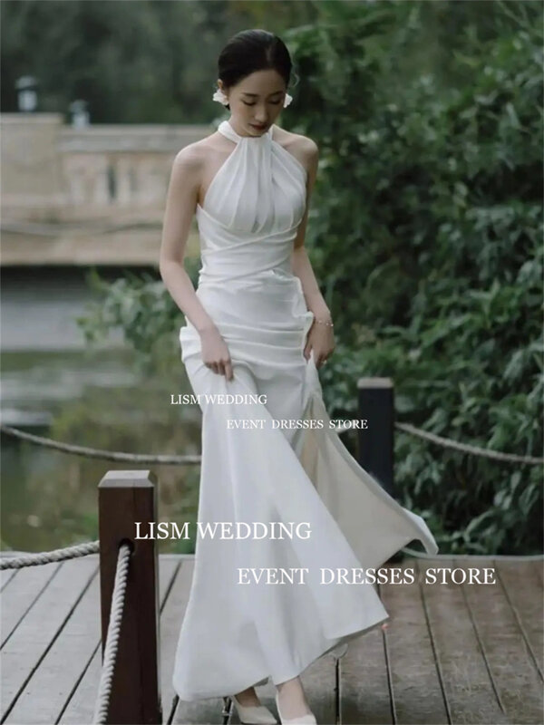 LISM корейские свадебные платья с лямкой на шее сексуальное вечернее платье с открытой спиной длиной до щиколотки 웨딩영영드레레스 для женщин 2024 Robe de брак