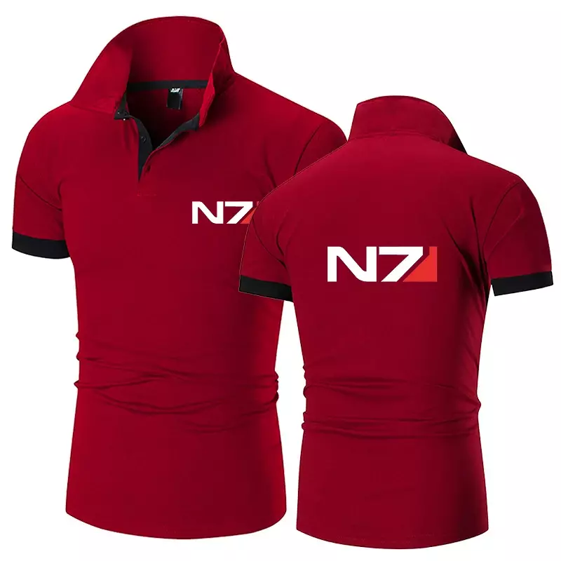 N7 Mass Effprotected-Polos College de haute qualité pour hommes, chemises à manches courtes, vêtements d'affaires respirants, t-shirt d'été, nouveau, 2024