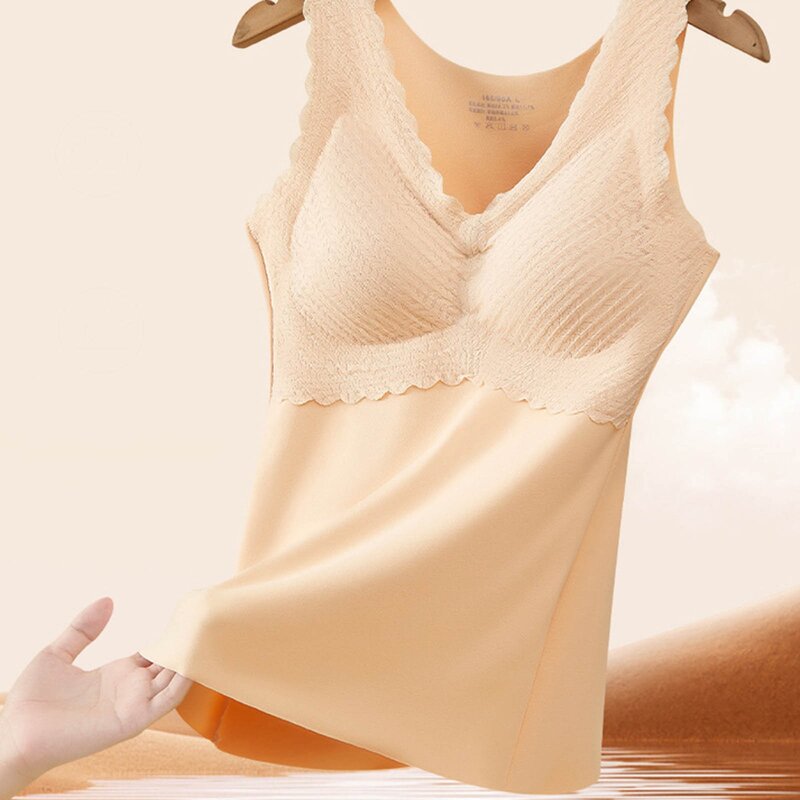 Thermal Underwear Tank Tops Women Seamless Padded Stretchy Thermo Vest Solid Sanding Lace Lingerie Winter Warm Soft Undershirt