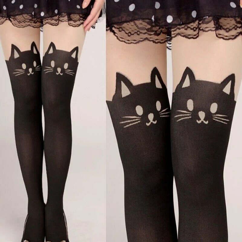 Le più nuove donne calde Sexy Cute Cartoon Cat Tail Sexy collant sottili calze per tatuaggi calze stampate di moda