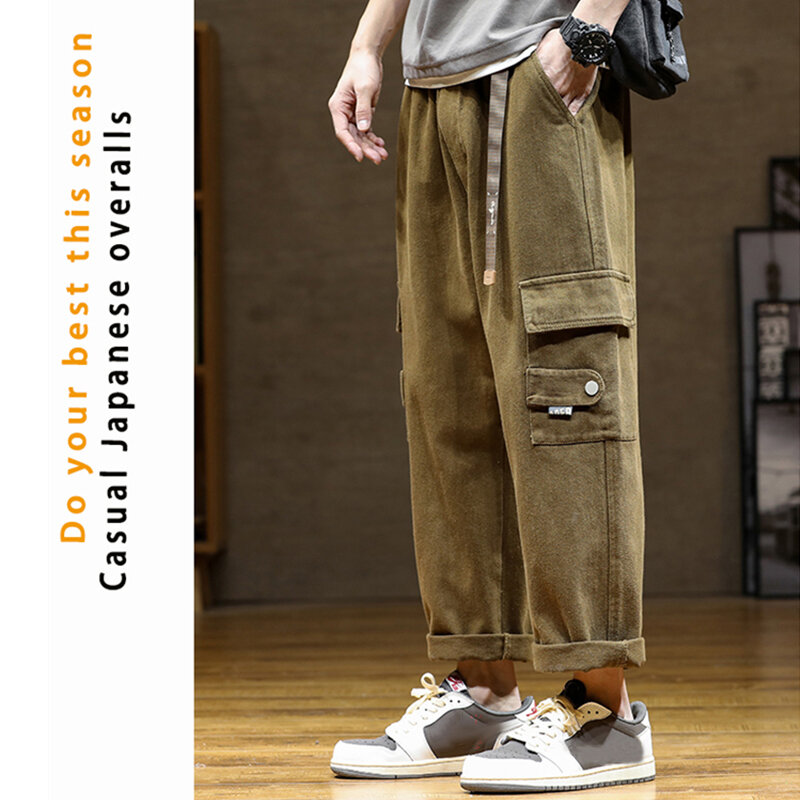 2023 autunno nuovi pantaloni Cargo da uomo Multi-tasche in cotone pantaloni larghi Casual abbigliamento da lavoro maschile pantaloni dritti larghi di grandi dimensioni