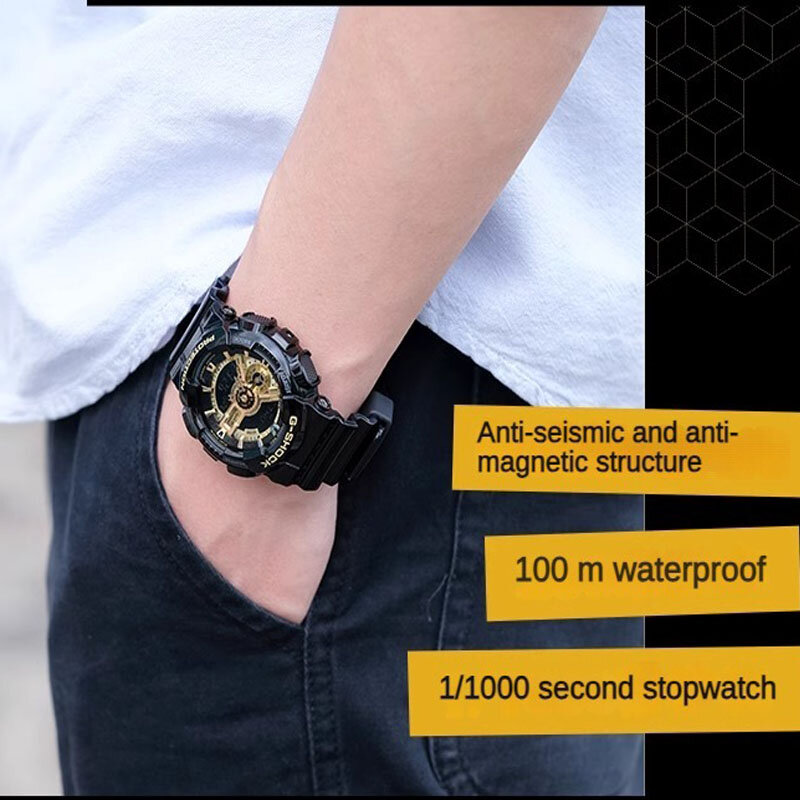 G-SHOCK-Relógio de quartzo masculino, relógios multifuncionais, esportes ao ar livre, mostrador LED à prova de choque, display duplo, GA110, moda