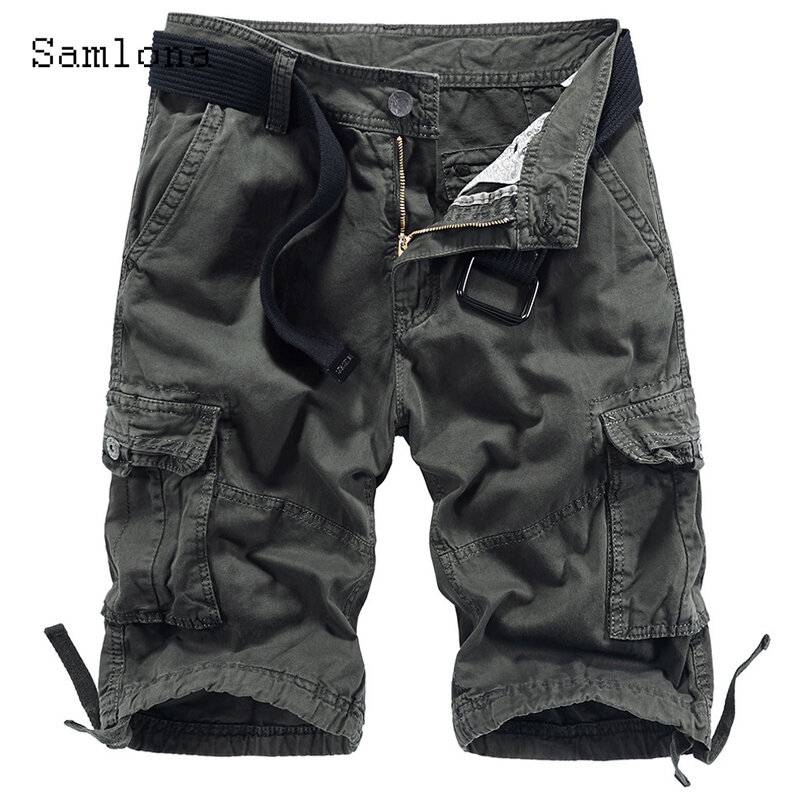 Samlona Plus Size Mens Cargo Shorts 2023 New Summer Hotpants Europe Fashion Zipper Pocket Shorts Men Outdoor Safari Half Pants