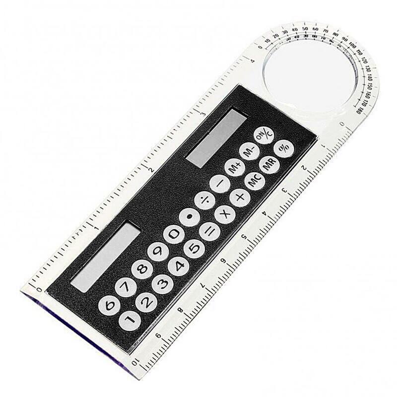 Office Mini Solar Transparent Ruler Calculator with Magnifier Student School Office Supplies