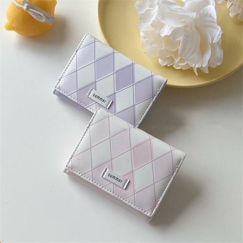 Женский кошелек в клетку с морской солью, многофункциональный бумажник в простом стиле, кожаный вместительный студенческий держатель для карт с пряжкой