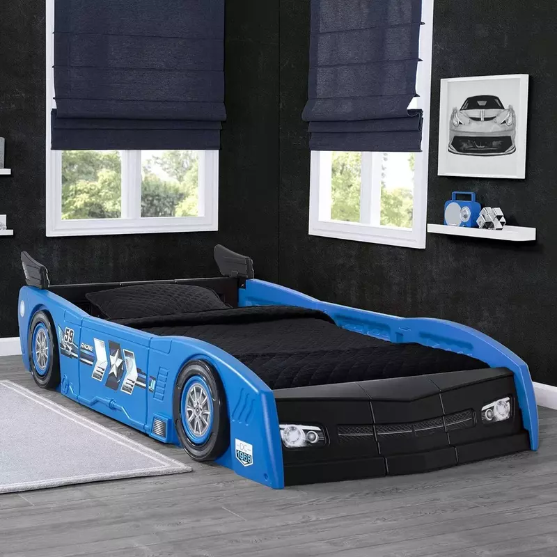 Łóżko dziecięce Grand Prix wyścigowego malucha i bliźniaka-wykonane w USA, niebieskie