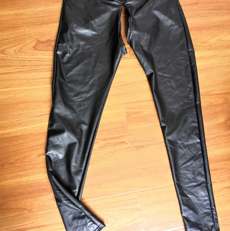 Women's Open-Crotch Pants Leather Dress Close-Fitting  Slim-Fitting Trousers Sexy Hot Girl Women's Bottoms Adult Sex Fake Zipper