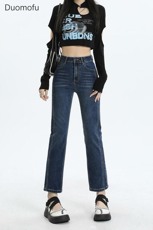 Duomofu Autumn Chicly High Waist Slim Casual Women Jeans Korean Basic Fashion Zipper Button Simple Classic Straight Female Jeans