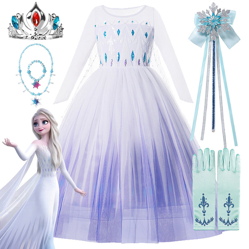 Disney-Girls Frozen Princess Dress, Elsa, Anna, Cosplay, Halloween, Carnaval, Birthday Party, Vestuário, 2021