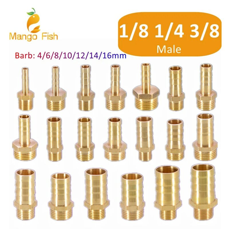Encaixe de tubos de latão para mangueira Barb cauda, BSP macho conector, cobre junta, acoplador adaptador, 6mm, 8mm, 10mm, 12mm, 14mm, 16mm, 1/8 pol. 3/8 dentro, 1/4 dentro