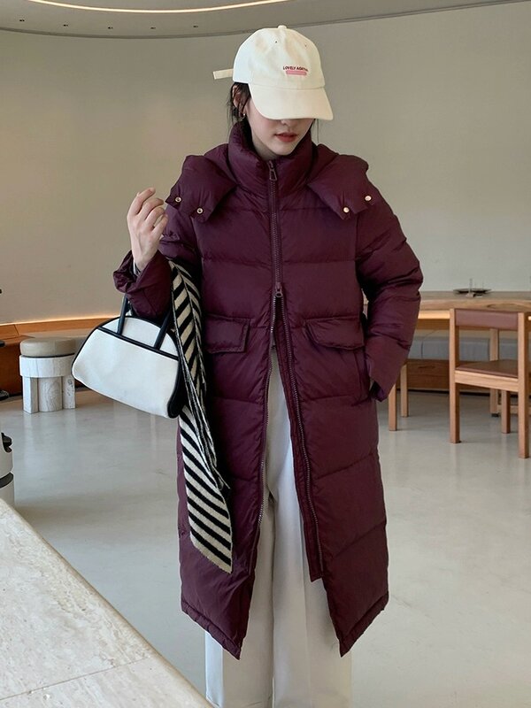 Abrigo con capucha de plumón de pato blanco para mujer, Parkas gruesas de longitud media, ropa de nieve suelta informal, moda de invierno, nuevo