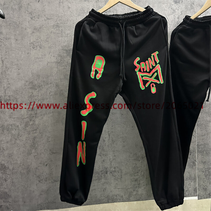 Saint-pantalones de chándal para hombre y mujer, pantalón informal de alta calidad con cordón, color negro, albaricoque y azul, 1:1, 2024fw