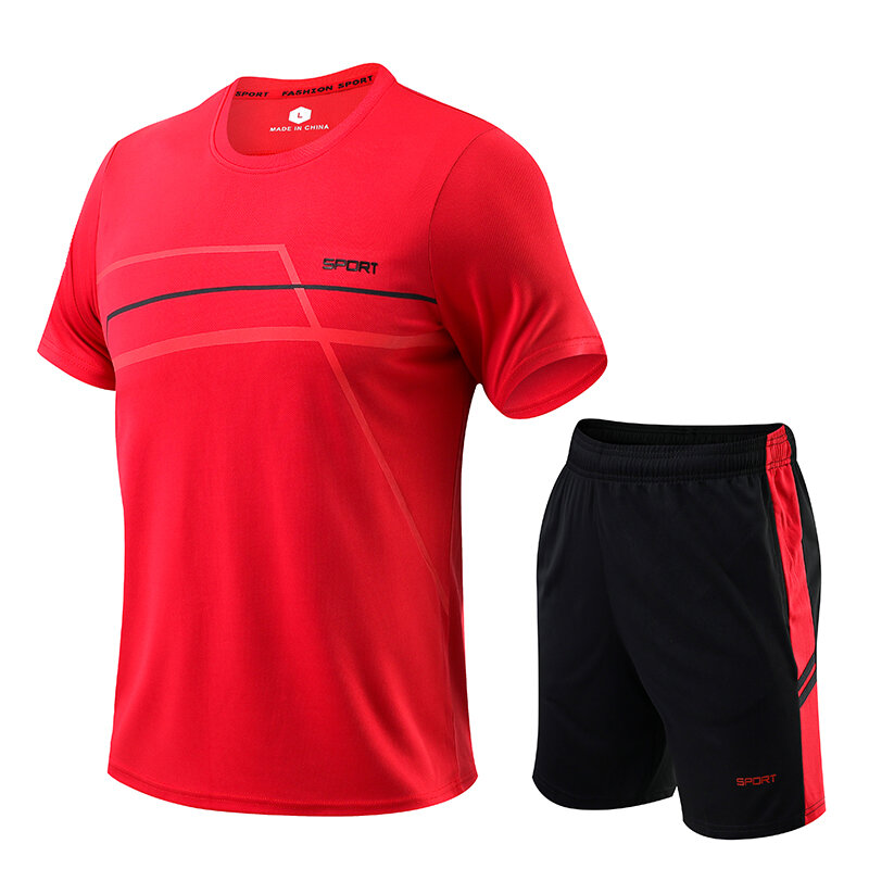 T-shirt à manches courtes et short pour homme, ensemble de fitness sportif, survêtement de course à séchage rapide, été, nouveau