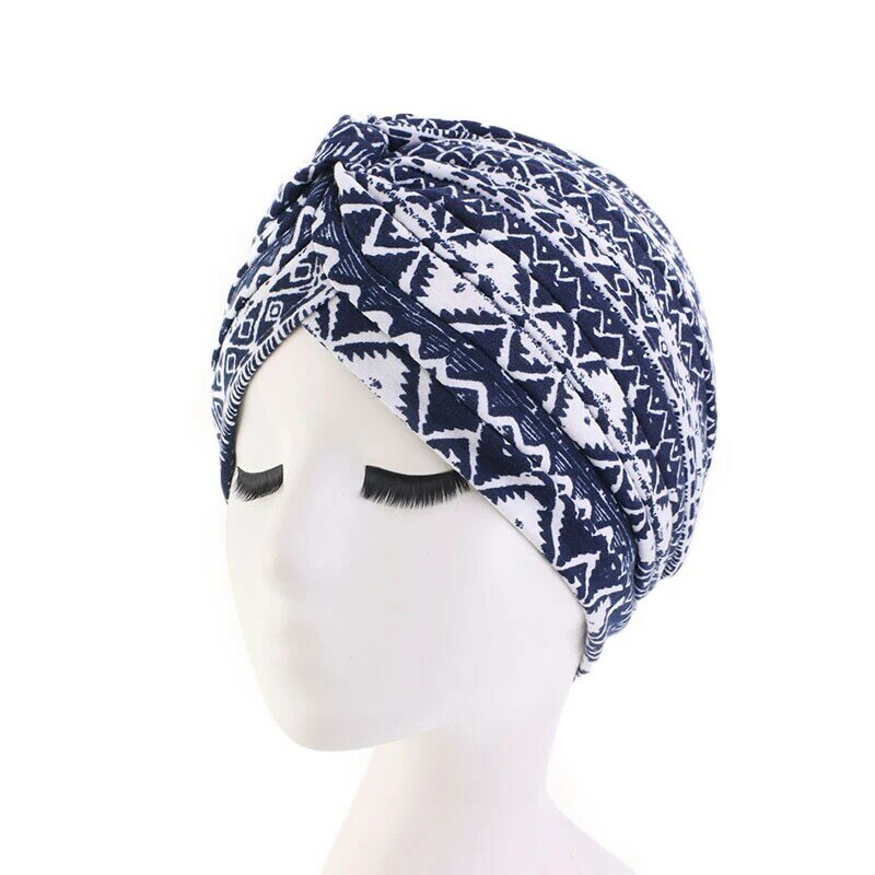 Turbante plisado con estampado para Mujer, gorro indio, Hijab interno, sombreros musulmanes, gorro de quimio para la pérdida de cabello, novedad