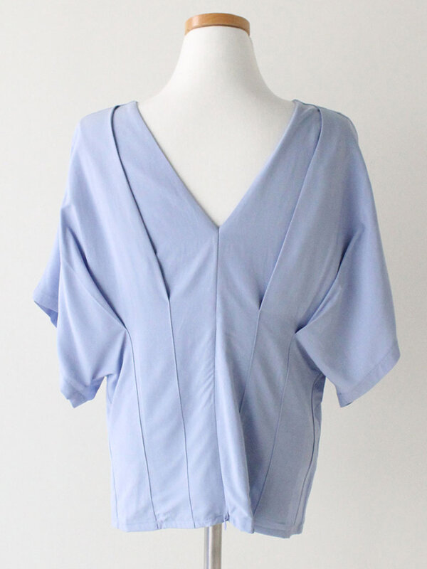QOERLIN Chic V Neck plisowane koszule damskie y2k luźny, typu Oversize Casual nieregularne projektant bluzka eleganckie lato bluzka japoński