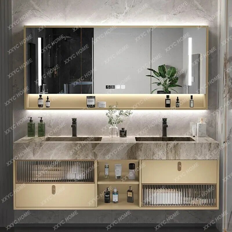 Whole Washbin Modern Simple Double Basin Light Luxury Washstand Bathroom Cabinet Floor Customization