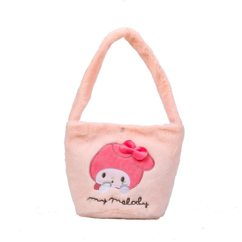 Sanrio-Bolso de hombro de dibujos animados para mujer, bandolera de felpa con diseño de Hello Kitty, Melody, Cinnamon, Kuromi, ideal para regalo