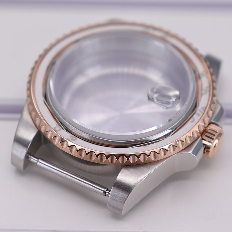 Silver And Rose Gold 40mm Watch Case Sapphire Crystal Glass for Seiko Nh35/34/36 Eta 2824 Miyota 8215 Movement 28.5mm GMT-MASTER