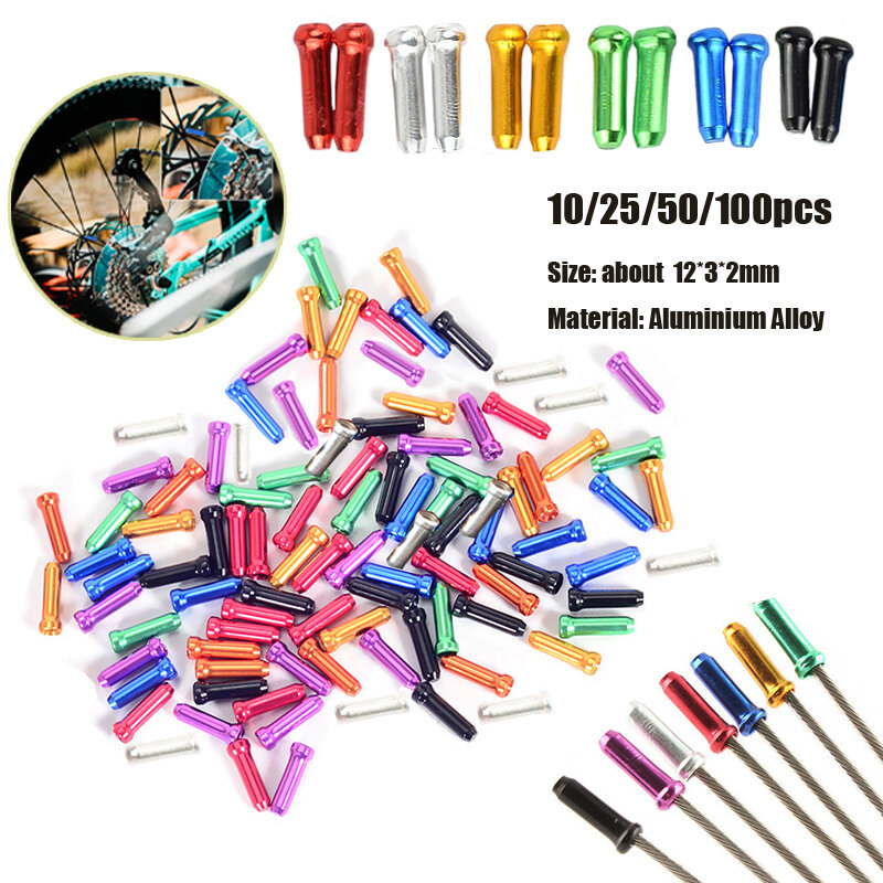 10-100Pcs Multiple Colors Aluminum Alloy Bicycle Brake Shifter Inner Cable Tips Wire End Cap Cable Bike Line Core Cap Cover Gear