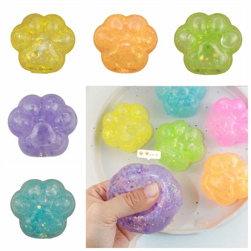 Colorful Cat Paw Slow Rebound Toy Quick Recovery TPR Sequins Cat Claw Pinch Toy Cat Paw Soft Squeeze Cat Paw Ball Decorative