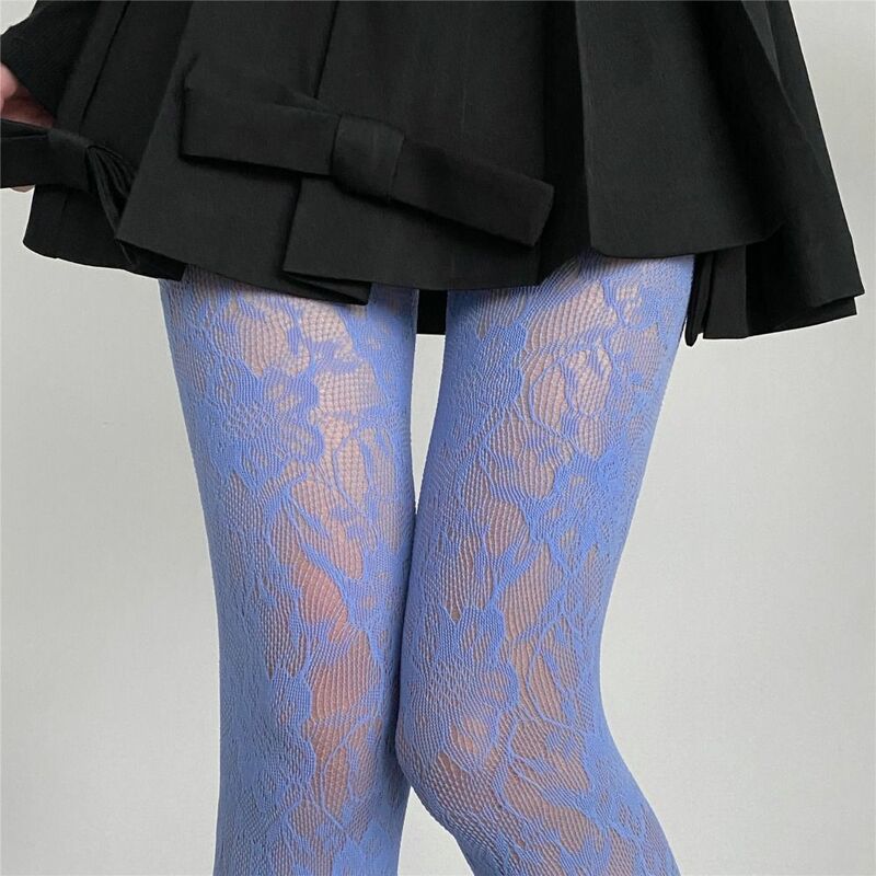Fashion Flower Embroidery Mesh Hollow Out Sexy Pantyhose Women's Fishing Net Tights Cool Girl Colored Hipster Harajuku Stockings