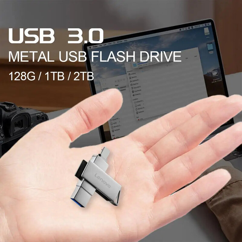 Lenovo 2TB 128GB Lightning Drive USB 3.0 OTG USB Flash Drive For iPhone iPad 1TB Pendrive 2 in 1 Memory Stick for MAC 2024 New 