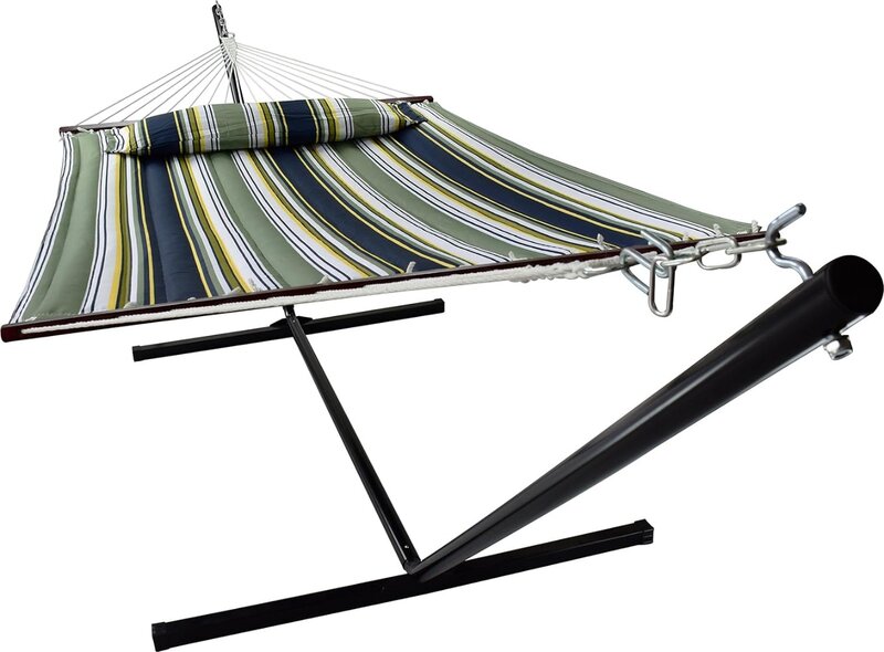 Sorbus 2-Person Stylish Hammock with Stand- Premium Cotton 53" Large Hammock Bed- Spreadedbars & Pillow Included- Heavy Duty 450