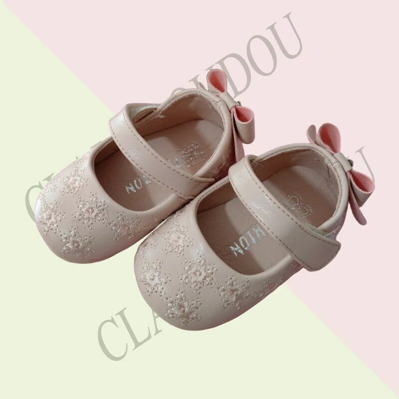 Zapatos de suela suave con lazo para niñas pequeñas, zapatos planos para vestido de novia de princesa, con perlas, para otoño, 11,5-15,5 cm