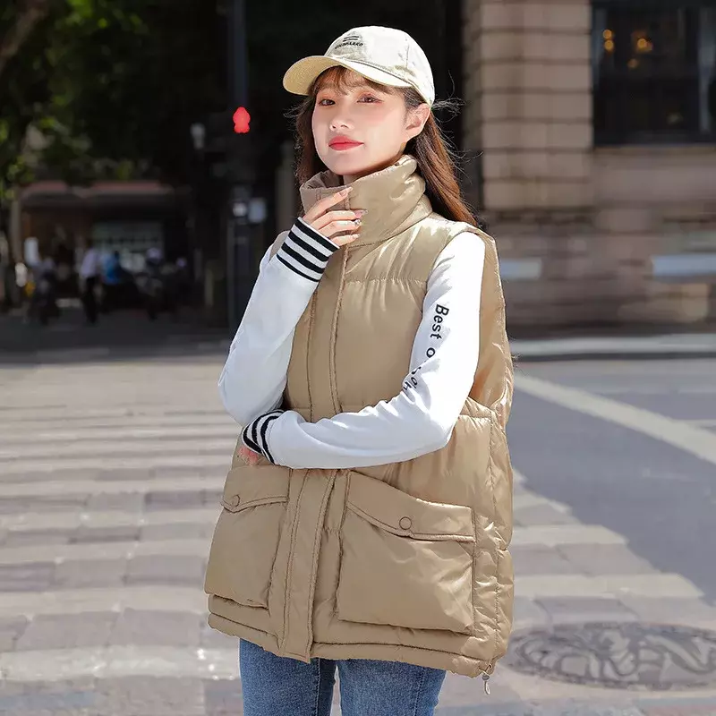 Warm Winter Vest Cotton Women Thick Sleeveless Jacket Casual White Duck Down Gilet Slim Puffer Female Feather Waistcoat 2024 New