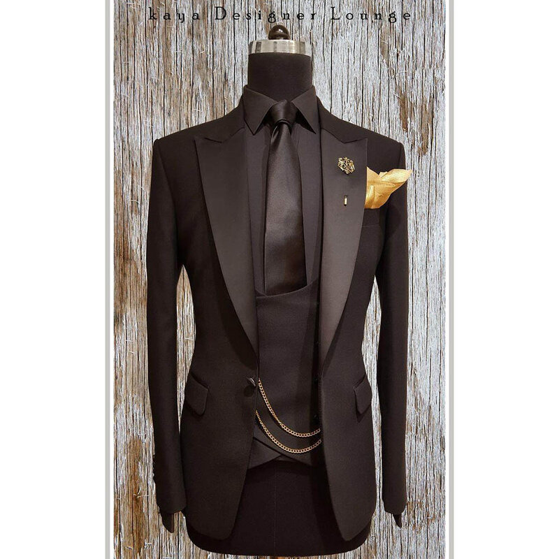 Traje con solapa de pico negro para hombre, 3 piezas, esmoquin ajustado para novio, Blazer DE BODA (chaqueta, pantalones y chaleco), novedad de 2023